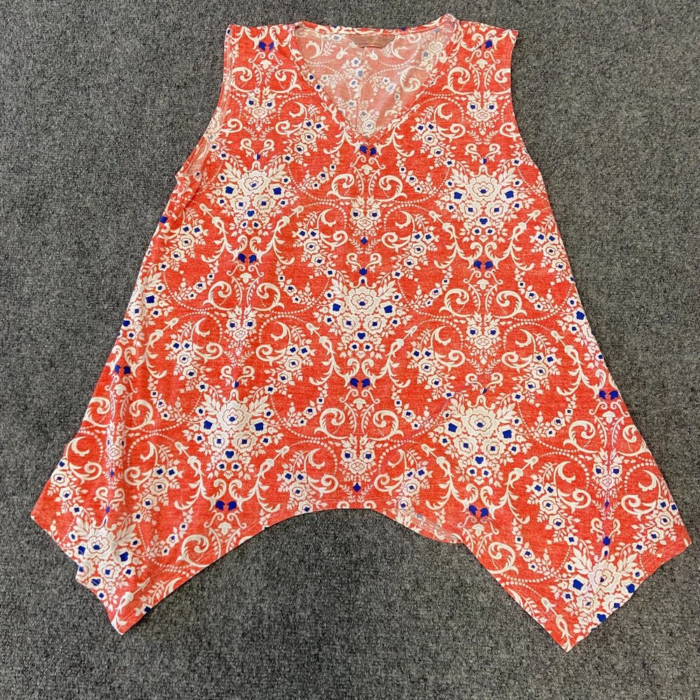 SJS Women Plus Coral Orange Damask Print Top - 1X